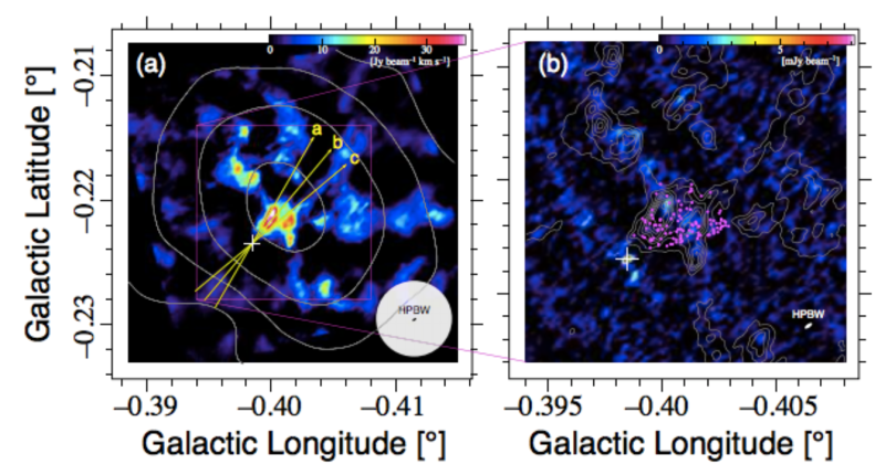 Observaciones telescópicas de la fuente brillante en CO-0.40-0.22 (Imagen: Oka).